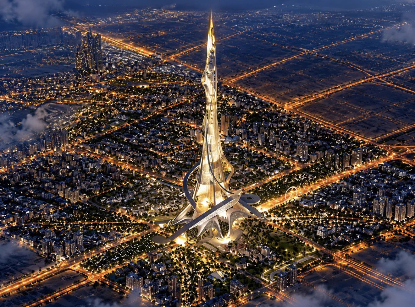 تصور ليلي جوي لبرج رايز المقترح فوق الرياض