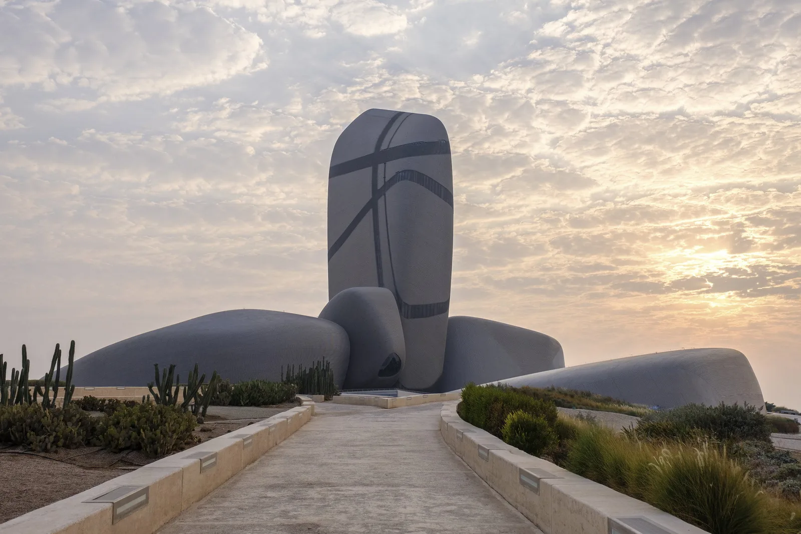 The main tower and pebbles at sunset
